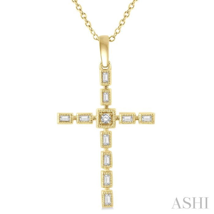 1/5 Ctw Baguette and Round Cut Diamond Cross Pendant With Chain in 10K Yellow Gold 1/5 Ctw Baguette and Round Cut Diamond Cross Pendant With Chain in 10K Yellow Gold