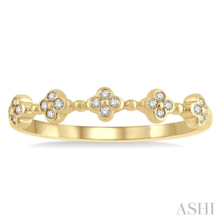 1/10 Ctw Floral Cutout Round Cut Diamond Stackable Fashion Band in 10K Yellow Gold 1/10 Ctw Floral Cutout Round Cut Diamond Stackable Fashion Band in 10K Yellow Gold