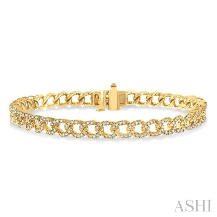 1 1/2 Ctw Round Cut Diamond Curb & Cuban Bracelet in 14K Yellow Gold 1 1/2 Ctw Round Cut Diamond Curb & Cuban Bracelet in 14K Yellow Gold
