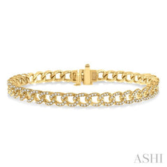 1 1/2 Ctw Round Cut Diamond Curb & Cuban Bracelet in 14K Yellow Gold 1 1/2 Ctw Round Cut Diamond Curb & Cuban Bracelet in 14K Yellow Gold