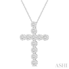 3/4 Ctw Lovebright Round Cut Diamond Cross Pendant in 14K White Gold with Chain 3/4 Ctw Lovebright Round Cut Diamond Cross Pendant in 14K White Gold with Chain
