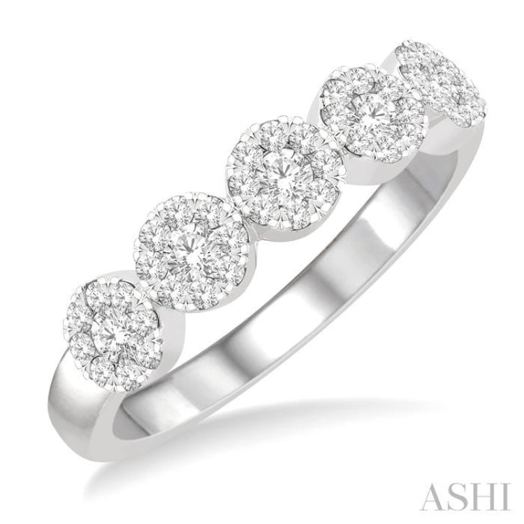 1/2 Ctw 5-Stone Lovebright Round Cut Diamond Band in 14K White Gold 1/2 Ctw 5-Stone Lovebright Round Cut Diamond Band in 14K White Gold
