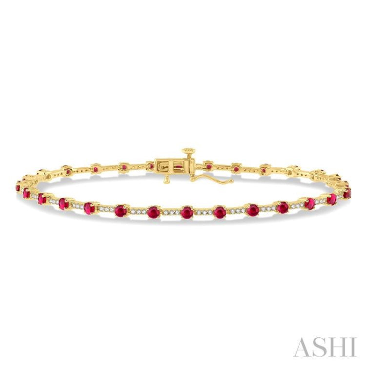 2.5 MM Round Cut Ruby and 1/2 Ctw Round Cut Diamond Precious Bracelet in 10K Yellow Gold 2.5 MM Round Cut Ruby and 1/2 Ctw Round Cut Diamond Precious Bracelet in 10K Yellow Gold