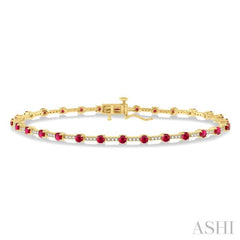 2.5 MM Round Cut Ruby and 1/2 Ctw Round Cut Diamond Precious Bracelet in 10K Yellow Gold 2.5 MM Round Cut Ruby and 1/2 Ctw Round Cut Diamond Precious Bracelet in 10K Yellow Gold