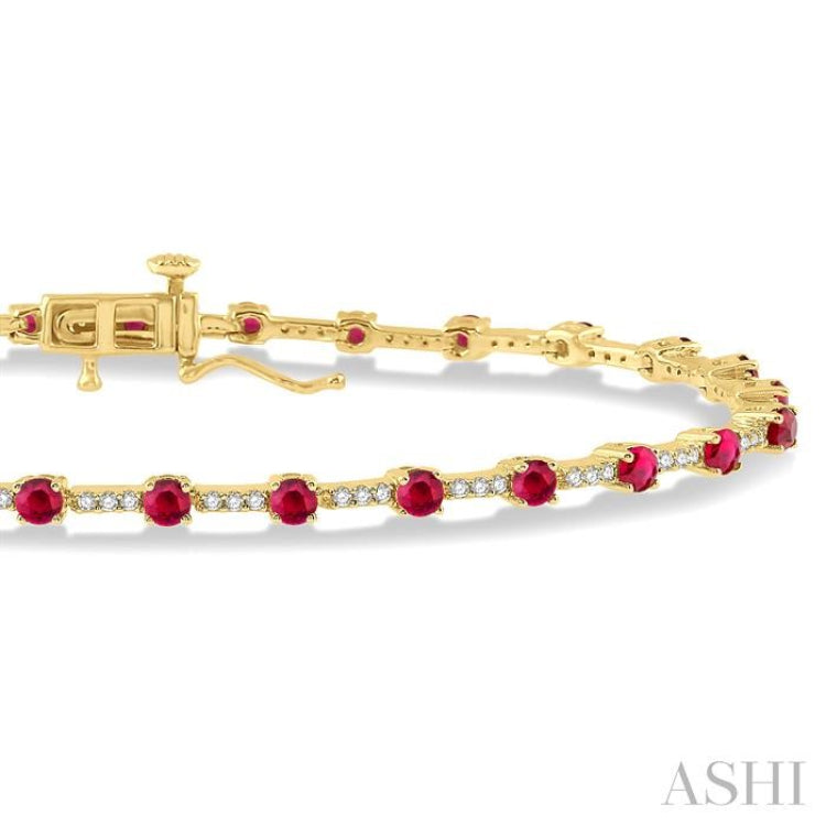 2.5 MM Round Cut Ruby and 1/2 Ctw Round Cut Diamond Precious Bracelet in 10K Yellow Gold 2.5 MM Round Cut Ruby and 1/2 Ctw Round Cut Diamond Precious Bracelet in 10K Yellow Gold