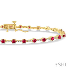 2.5 MM Round Cut Ruby and 1/2 Ctw Round Cut Diamond Precious Bracelet in 10K Yellow Gold 2.5 MM Round Cut Ruby and 1/2 Ctw Round Cut Diamond Precious Bracelet in 10K Yellow Gold