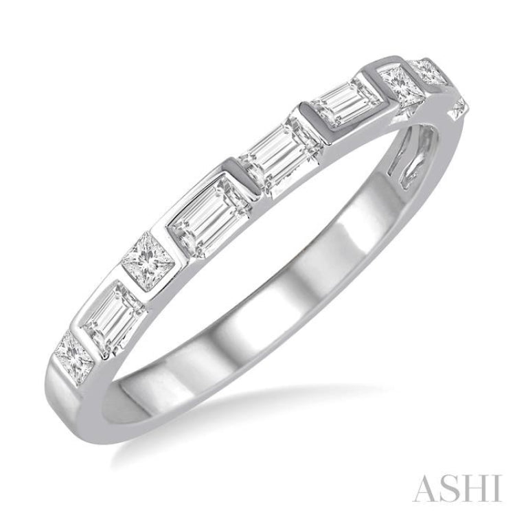1/3 Ctw Zigzag Filled Baguette and Princess Cut Diamond Wedding Band in 14K White Gold 1/3 Ctw Zigzag Filled Baguette and Princess Cut Diamond Wedding Band in 14K White Gold