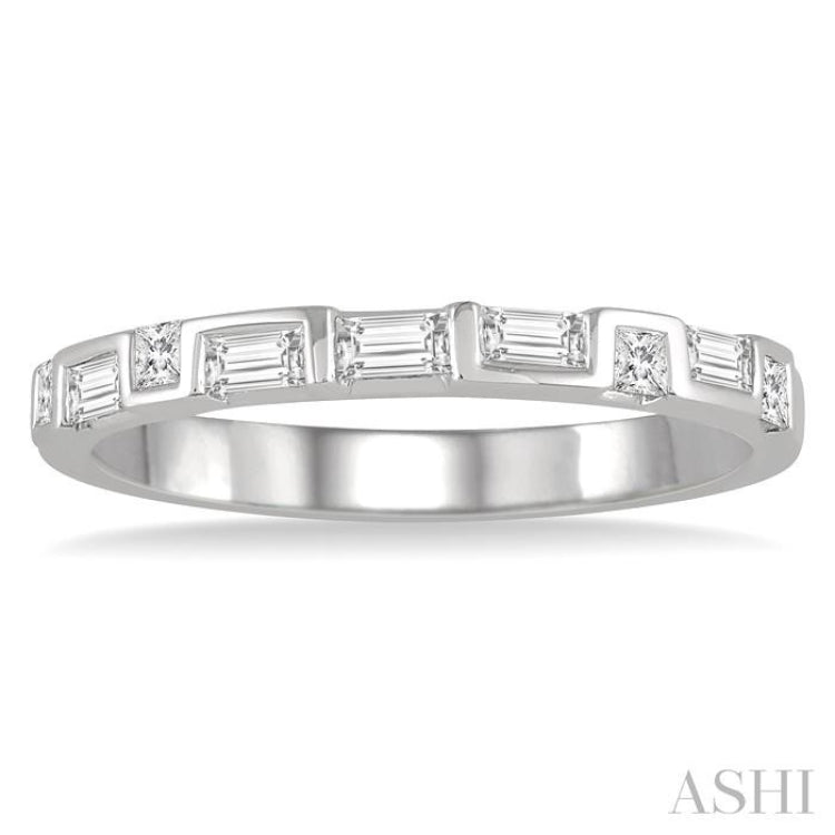 1/3 Ctw Zigzag Filled Baguette and Princess Cut Diamond Wedding Band in 14K White Gold 1/3 Ctw Zigzag Filled Baguette and Princess Cut Diamond Wedding Band in 14K White Gold