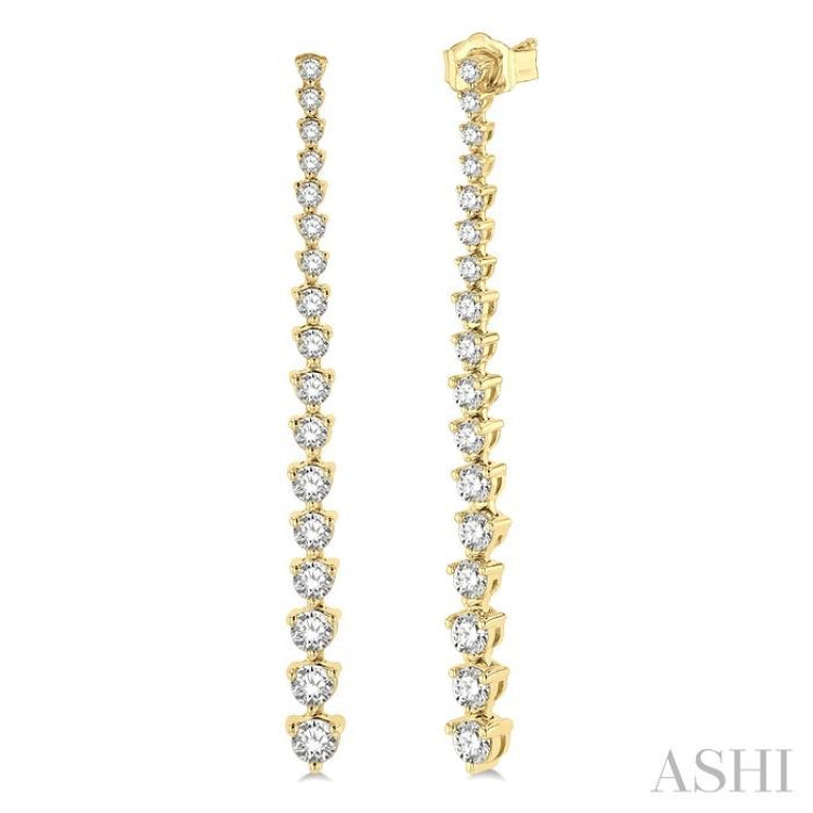 1 1/2 ctw Round Cut Diamond Riviera Drop Earring in 14K Yellow Gold 1 1/2 ctw Round Cut Diamond Riviera Drop Earring in 14K Yellow Gold