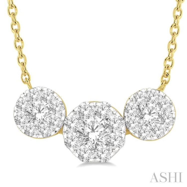 3/4 Ctw 3-Stone Lovebright Round Cut Diamond Necklace in 14K Yellow and White Gold 3/4 Ctw 3-Stone Lovebright Round Cut Diamond Necklace in 14K Yellow and White Gold