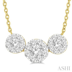 3/4 Ctw 3-Stone Lovebright Round Cut Diamond Necklace in 14K Yellow and White Gold 3/4 Ctw 3-Stone Lovebright Round Cut Diamond Necklace in 14K Yellow and White Gold