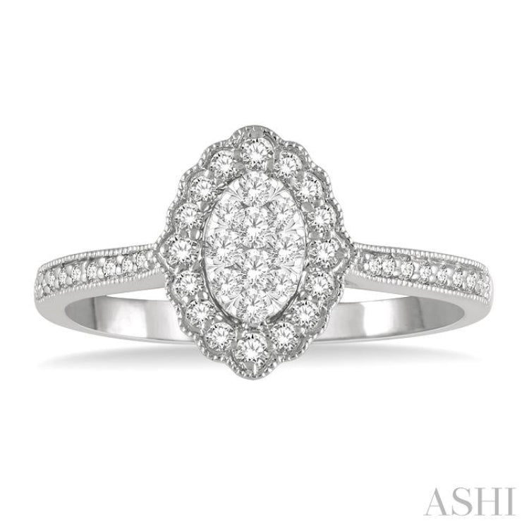 1/3 Ctw Oval Lattice Lovebright Round Cut Diamond Ladies Ring in 14K White Gold 1/3 Ctw Oval Lattice Lovebright Round Cut Diamond Ladies Ring in 14K White Gold