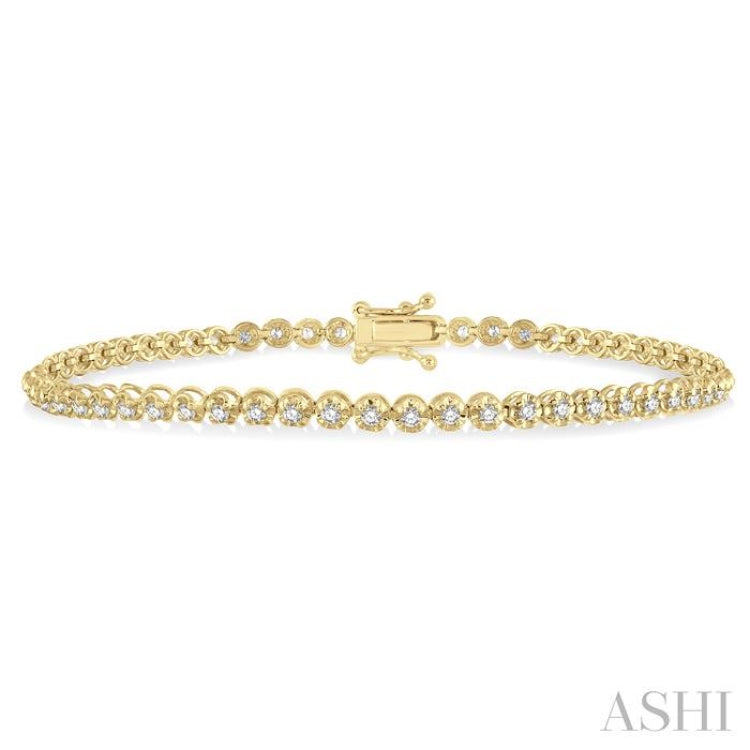 1 Ctw Round Cut Diamond Illusion Tennis Bracelet in 14K Yellow Gold 1 Ctw Round Cut Diamond Illusion Tennis Bracelet in 14K Yellow Gold