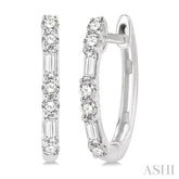 1/3 Ctw Baguette and Single Cut Diamond Petite Huggies in 14K White Gold