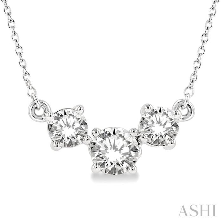 1 1/4 Ctw Three Stone Round Cut Diamond Necklace in 14K White Gold 1 1/4 Ctw Three Stone Round Cut Diamond Necklace in 14K White Gold