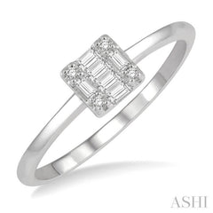 1/8 Ctw Square Shape Baguette and Round Cut Diamond Petite Fashion Ring in 14K White Gold 1/8 Ctw Square Shape Baguette and Round Cut Diamond Petite Fashion Ring in 14K White Gold