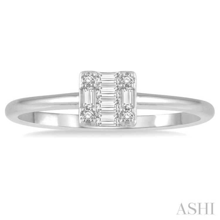 1/8 Ctw Square Shape Baguette and Round Cut Diamond Petite Fashion Ring in 14K White Gold 1/8 Ctw Square Shape Baguette and Round Cut Diamond Petite Fashion Ring in 14K White Gold