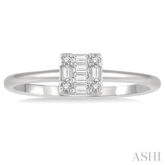 1/8 Ctw Square Shape Baguette and Round Cut Diamond Petite Fashion Ring in 14K White Gold 1/8 Ctw Square Shape Baguette and Round Cut Diamond Petite Fashion Ring in 14K White Gold