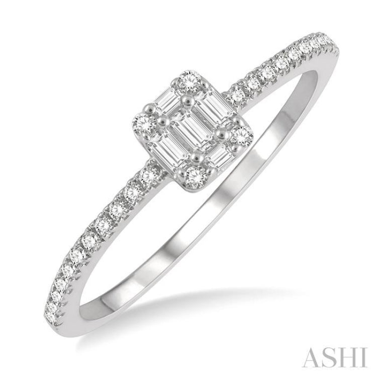 1/4 Ctw Cushion Shape Petite Baguette and Round Cut Diamond Fashion Promise Ring in 14K White Gold 1/4 Ctw Cushion Shape Petite Baguette and Round Cut Diamond Fashion Promise Ring in 14K White Gold