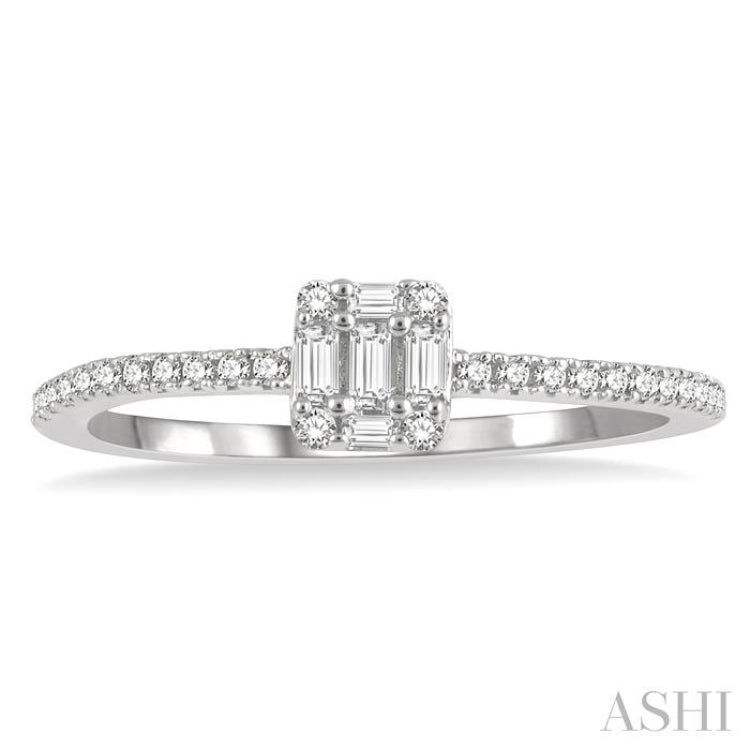 1/4 Ctw Cushion Shape Petite Baguette and Round Cut Diamond Fashion Promise Ring in 14K White Gold 1/4 Ctw Cushion Shape Petite Baguette and Round Cut Diamond Fashion Promise Ring in 14K White Gold