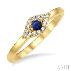 2.60 MM Round Shape Sapphire and 1/10 Ctw Evil Eye Petite Round Cut Diamond Precious Ring in 14K Yellow Gold 2.60 MM Round Shape Sapphire and 1/10 Ctw Evil Eye Petite Round Cut Diamond Precious Ring in 14K Yellow Gold