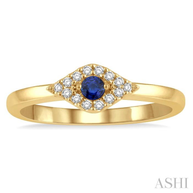 2.60 MM Round Shape Sapphire and 1/10 Ctw Evil Eye Petite Round Cut Diamond Precious Ring in 14K Yellow Gold 2.60 MM Round Shape Sapphire and 1/10 Ctw Evil Eye Petite Round Cut Diamond Precious Ring in 14K Yellow Gold
