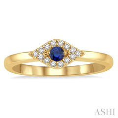 2.60 MM Round Shape Sapphire and 1/10 Ctw Evil Eye Petite Round Cut Diamond Precious Ring in 14K Yellow Gold 2.60 MM Round Shape Sapphire and 1/10 Ctw Evil Eye Petite Round Cut Diamond Precious Ring in 14K Yellow Gold