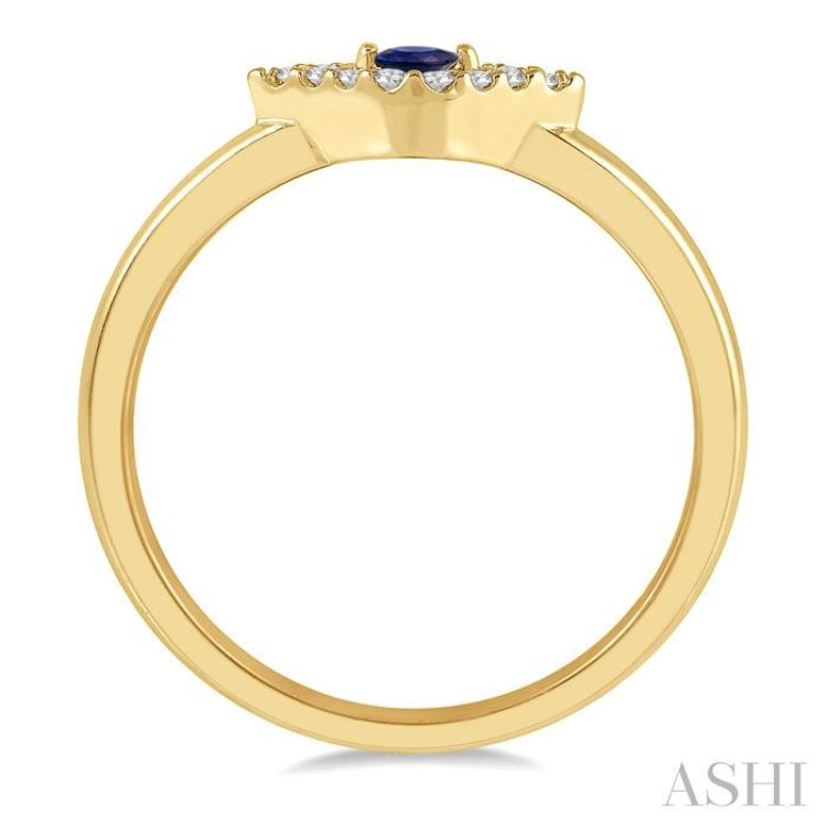 2.60 MM Round Shape Sapphire and 1/10 Ctw Evil Eye Petite Round Cut Diamond Precious Ring in 14K Yellow Gold 2.60 MM Round Shape Sapphire and 1/10 Ctw Evil Eye Petite Round Cut Diamond Precious Ring in 14K Yellow Gold