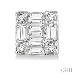 1/6 Ctw Square Shape Baguette and Round Cut Diamond Petite Fashion Earring in 14K White Gold. 1/6 Ctw Square Shape Baguette and Round Cut Diamond Petite Fashion Earring in 14K White Gold.