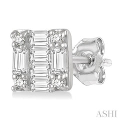 1/6 Ctw Square Shape Baguette and Round Cut Diamond Petite Fashion Earring in 14K White Gold. 1/6 Ctw Square Shape Baguette and Round Cut Diamond Petite Fashion Earring in 14K White Gold.