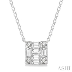 1/8 Ctw Square Shape Baguette and Round Cut Diamond Petite Fashion Pendant With Chain in 14KWhite Gold 1/8 Ctw Square Shape Baguette and Round Cut Diamond Petite Fashion Pendant With Chain in 14KWhite Gold