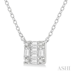 1/8 Ctw Square Shape Baguette and Round Cut Diamond Petite Fashion Pendant With Chain in 14KWhite Gold 1/8 Ctw Square Shape Baguette and Round Cut Diamond Petite Fashion Pendant With Chain in 14KWhite Gold