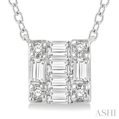 1/8 Ctw Square Shape Baguette and Round Cut Diamond Petite Fashion Pendant With Chain in 14KWhite Gold 1/8 Ctw Square Shape Baguette and Round Cut Diamond Petite Fashion Pendant With Chain in 14KWhite Gold