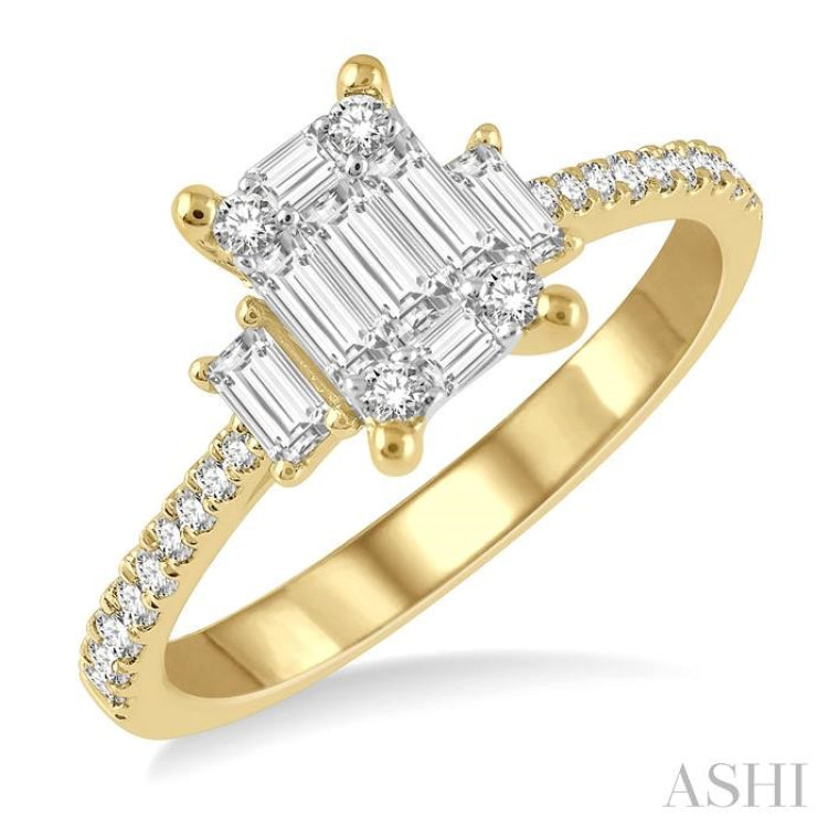 5/8 Ctw Fusion Baguette and Round Cut Diamond Fashion Ring in 14K Yellow and White Gold 5/8 Ctw Fusion Baguette and Round Cut Diamond Fashion Ring in 14K Yellow and White Gold