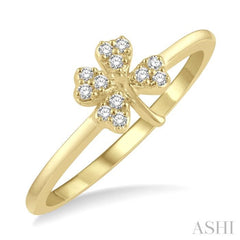 1/10 Ctw Clover Charm Round Cut Diamond Petite Fashion Ring in 14K Yellow Gold 1/10 Ctw Clover Charm Round Cut Diamond Petite Fashion Ring in 14K Yellow Gold