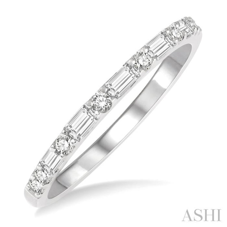 1/3 Ctw Alternating Baguette and Round Cut Diamond Wedding Band in 14K White Gold 1/3 Ctw Alternating Baguette and Round Cut Diamond Wedding Band in 14K White Gold