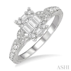 1/2 Ctw Carved Shank Fusion Baguette and Round Cut Diamond Engagement Ring in 14K White Gold 1/2 Ctw Carved Shank Fusion Baguette and Round Cut Diamond Engagement Ring in 14K White Gold