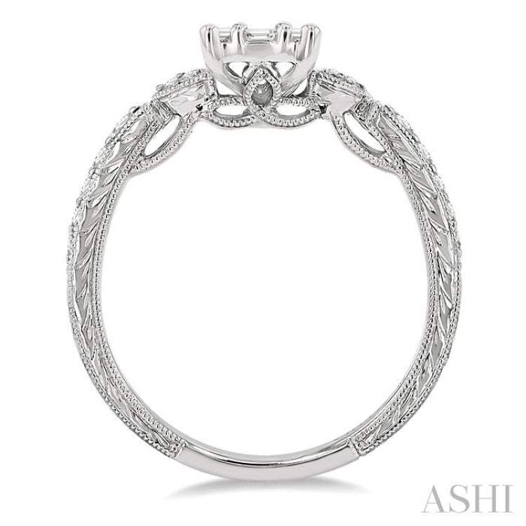 1/2 Ctw Carved Shank Fusion Baguette and Round Cut Diamond Engagement Ring in 14K White Gold 1/2 Ctw Carved Shank Fusion Baguette and Round Cut Diamond Engagement Ring in 14K White Gold