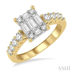 1 Ctw Fusion Baguette and Round Cut Diamond Engagement Ring in 14K Yellow and White gold 1 Ctw Fusion Baguette and Round Cut Diamond Engagement Ring in 14K Yellow and White gold