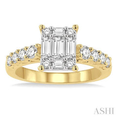 1 Ctw Fusion Baguette and Round Cut Diamond Engagement Ring in 14K Yellow and White gold 1 Ctw Fusion Baguette and Round Cut Diamond Engagement Ring in 14K Yellow and White gold