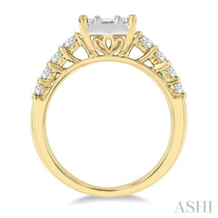 1 Ctw Fusion Baguette and Round Cut Diamond Engagement Ring in 14K Yellow and White gold 1 Ctw Fusion Baguette and Round Cut Diamond Engagement Ring in 14K Yellow and White gold