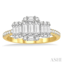 7/8 Ctw Tri-Mount Fusion Baguette and Round Cut Diamond Engagement Ring in 14K Yellow and White gold 7/8 Ctw Tri-Mount Fusion Baguette and Round Cut Diamond Engagement Ring in 14K Yellow and White gold