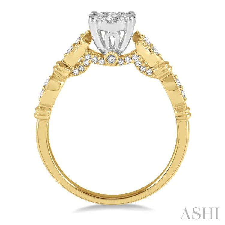 1/2 Ctw Marquise Shank Circular Mount Lovebright Round Cut Diamond Ring in 14K Yellow and White gold 1/2 Ctw Marquise Shank Circular Mount Lovebright Round Cut Diamond Ring in 14K Yellow and White gold