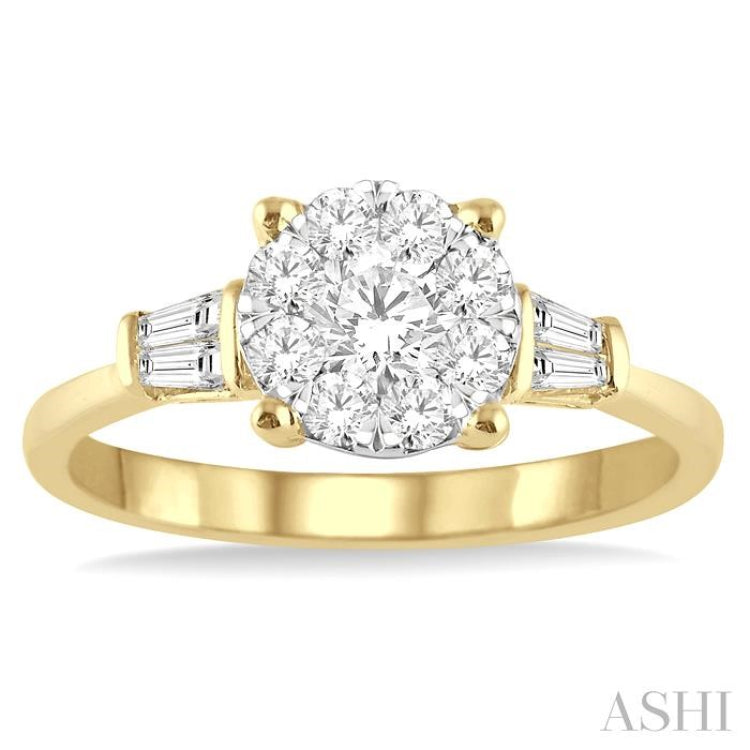 3/4 Ctw Round and Baguette Diamond Lovebright Engagement Ring in 14K Yellow and White gold 3/4 Ctw Round and Baguette Diamond Lovebright Engagement Ring in 14K Yellow and White gold
