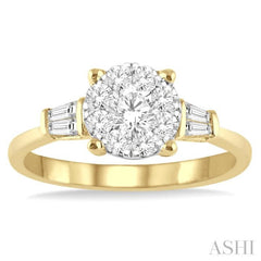 3/4 Ctw Round and Baguette Diamond Lovebright Engagement Ring in 14K Yellow and White gold 3/4 Ctw Round and Baguette Diamond Lovebright Engagement Ring in 14K Yellow and White gold