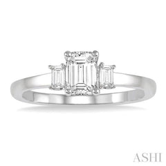 5/8 ctw Emerald and Baguette Diamond Engagement Ring with 1/2 ct Emerald cut Center Stone in 14K White Gold 5/8 ctw Emerald and Baguette Diamond Engagement Ring with 1/2 ct Emerald cut Center Stone in 14K White Gold