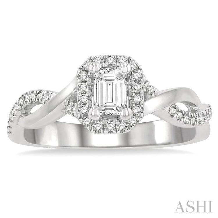 1/2 Ctw Twisted Shank Round & Emerald Cut Diamond Engagement Ring With 1/3 Ctw Emerald Cut Center Stone in 14K White Gold 1/2 Ctw Twisted Shank Round & Emerald Cut Diamond Engagement Ring With 1/3 Ctw Emerald Cut Center Stone in 14K White Gold