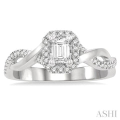 1/2 Ctw Twisted Shank Round & Emerald Cut Diamond Engagement Ring With 1/3 Ctw Emerald Cut Center Stone in 14K White Gold 1/2 Ctw Twisted Shank Round & Emerald Cut Diamond Engagement Ring With 1/3 Ctw Emerald Cut Center Stone in 14K White Gold