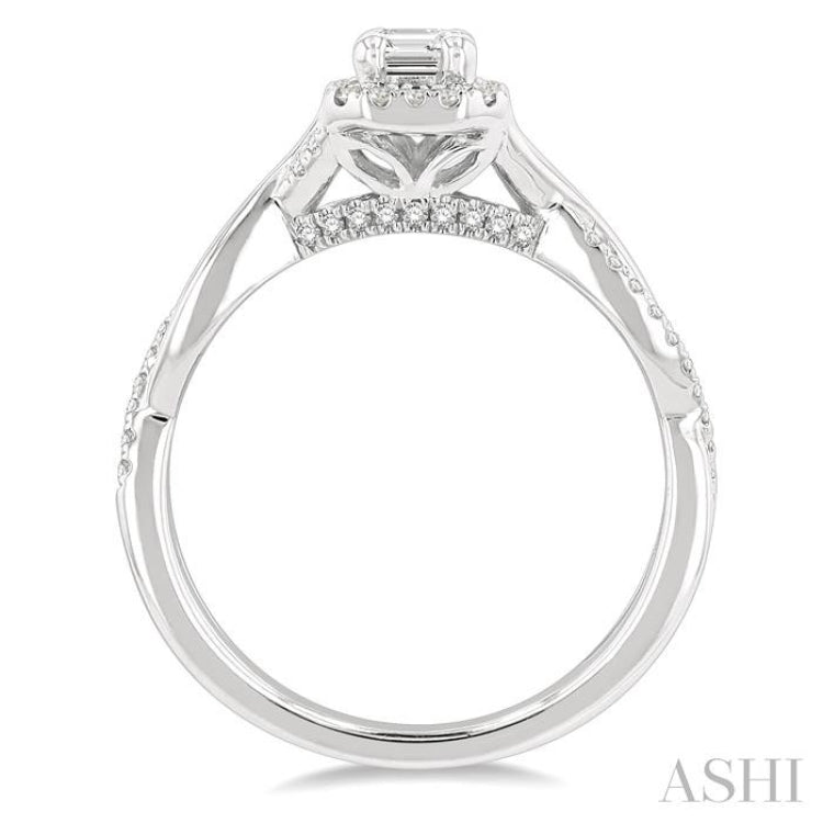 1/2 Ctw Twisted Shank Round & Emerald Cut Diamond Engagement Ring With 1/3 Ctw Emerald Cut Center Stone in 14K White Gold 1/2 Ctw Twisted Shank Round & Emerald Cut Diamond Engagement Ring With 1/3 Ctw Emerald Cut Center Stone in 14K White Gold