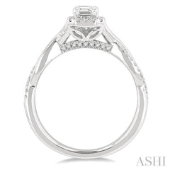 1/2 Ctw Twisted Shank Round & Emerald Cut Diamond Engagement Ring With 1/3 Ctw Emerald Cut Center Stone in 14K White Gold 1/2 Ctw Twisted Shank Round & Emerald Cut Diamond Engagement Ring With 1/3 Ctw Emerald Cut Center Stone in 14K White Gold
